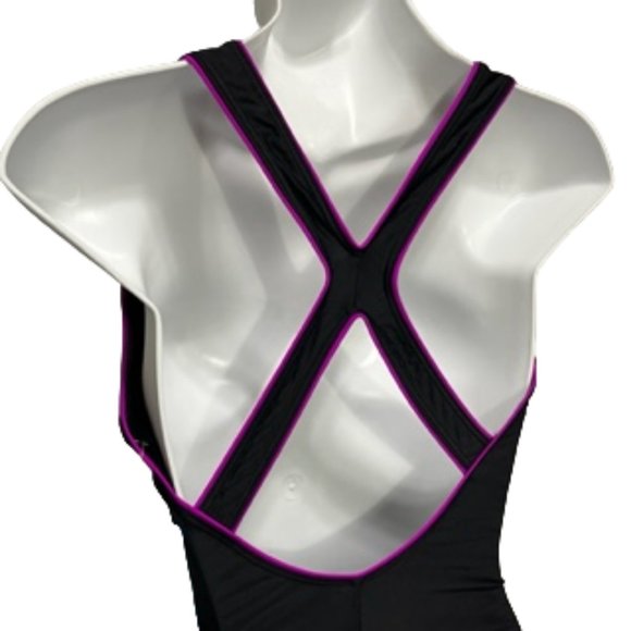 SPEEDO UltraBack Black With Purple Contrasting Piping One-Piece Swimsuit NWT - Picture 7 of 14